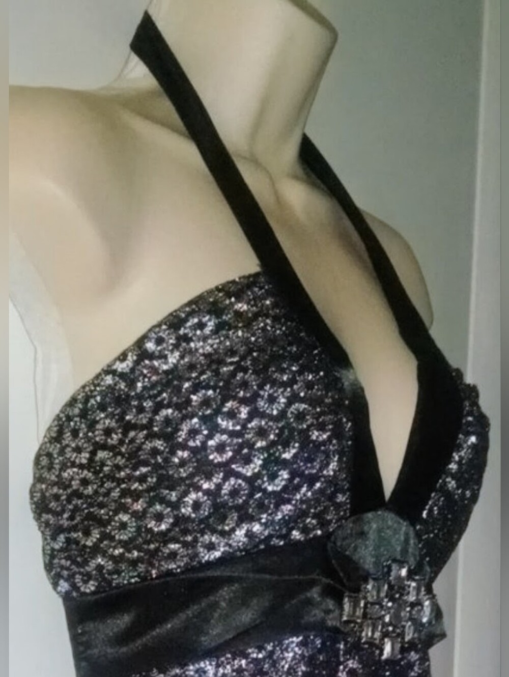 Vintage Empire Waist Halter Top Sexy Jeweled Dress